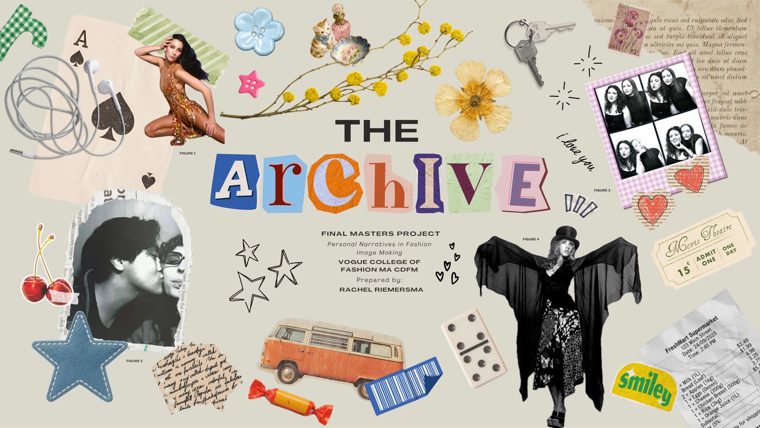 The Archive cover collage — cut-out lettering surrounded by collected ephemera, photographs, receipts and keepsakes